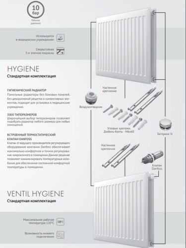 Стальной панельный радиатор Тип 20 Royal Thermo VENTIL HYGIENE 20-500-700