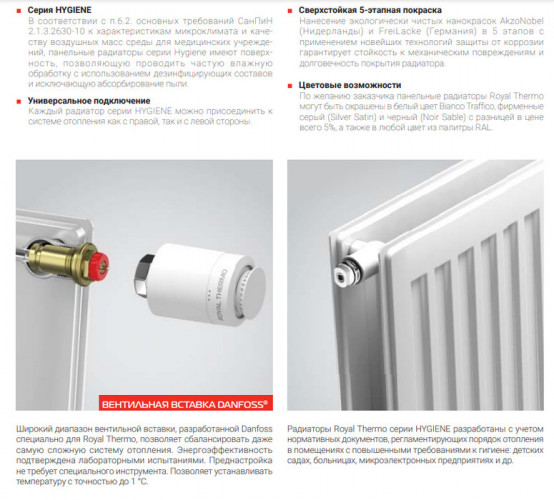 Стальной панельный радиатор Тип 20 Royal Thermo VENTIL HYGIENE 20-500-700