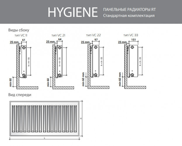 Стальной панельный радиатор Тип 10 Royal Thermo HYGIENE 10-500-2100