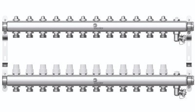 Коллектор для отопления Wester 1"-3/4 в сборе на 12 выходов с 2 заглушками