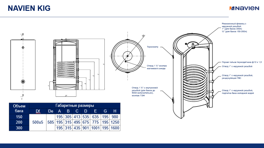 Бойлер косвенного нагрева Navien KIG 150 L