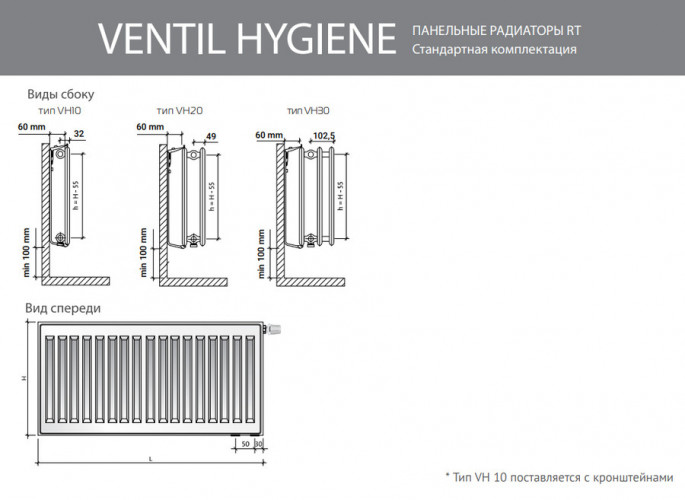 Стальной панельный радиатор Тип 20 Royal Thermo VENTIL HYGIENE 20-300-1400